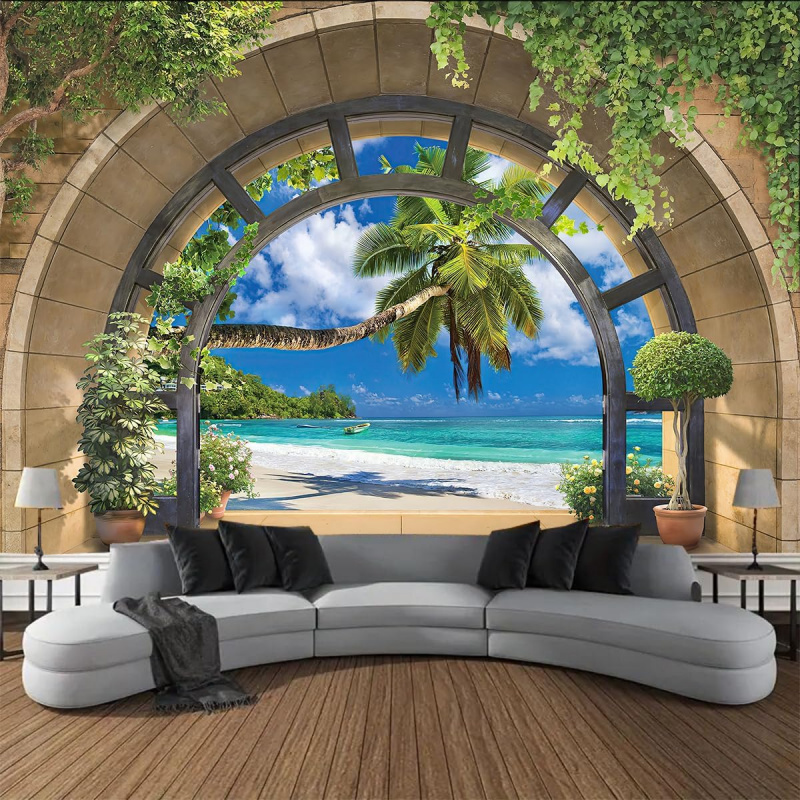 Interior Design Studio - VIKAMA Panoramic Arched Window Seascape Tapestry