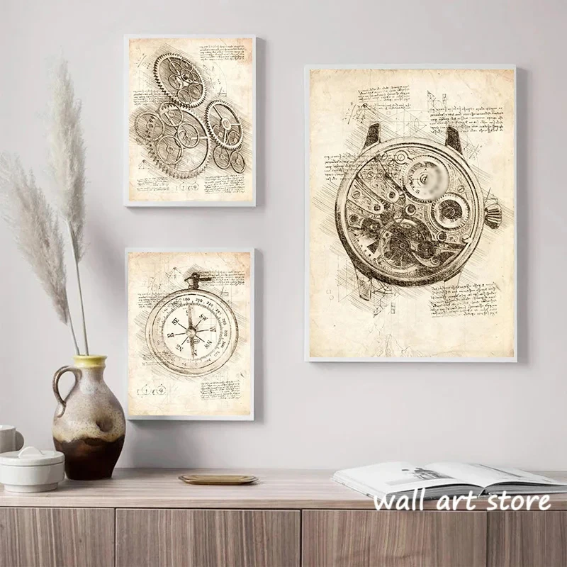 Jam tangan antik Poster sketsa - Interior Design Studio ulasan dan harga