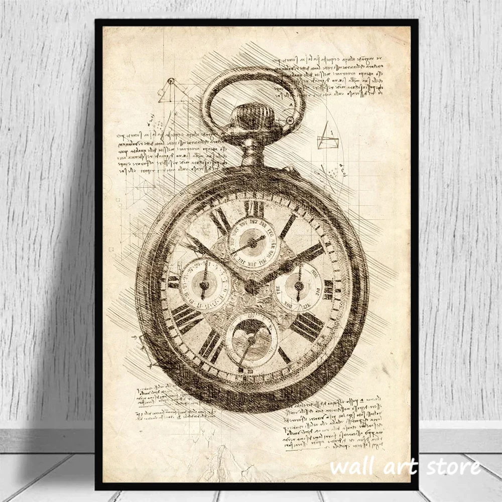 Jam tangan antik Poster sketsa - Interior Design Studio ulasan dan harga